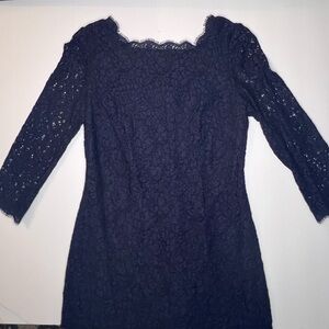 Adrianna Papell Evening Navy Lace Long-Sleeve Sheath Dress Size 8P